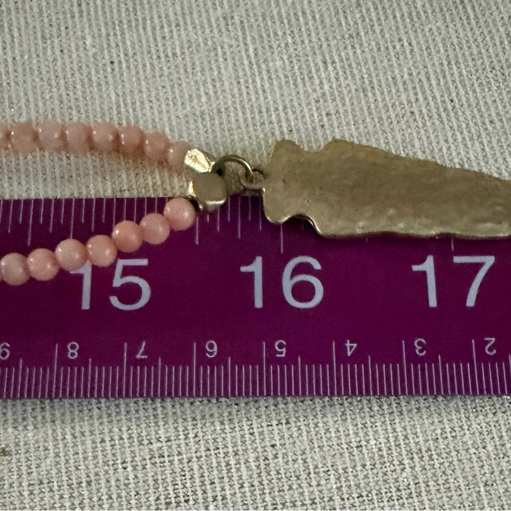 Pink Beaded Pendant Necklace - Gold Spike Charm - Picture 4 of 5